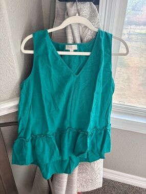 LOFT Teal Ruffle-Hem V-Neck Sleeveless Top